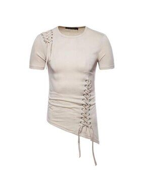 Men's Lace-Up Asymmetric Hem T-Shirt